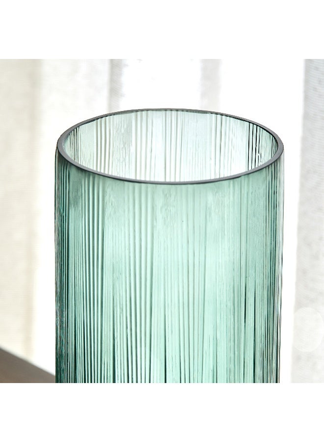 Home Box Auden Ribbed Glass Vase with Base 11.3 x 28 x 11.3 cm - Image 3