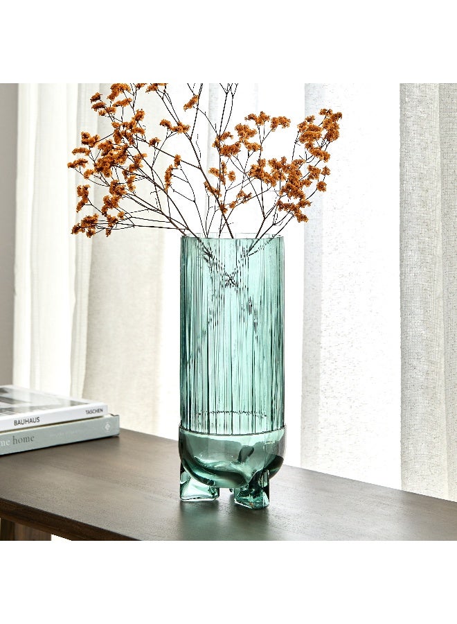 Home Box Auden Ribbed Glass Vase with Base 11.3 x 28 x 11.3 cm - Image 1