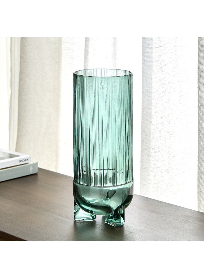 Home Box Auden Ribbed Glass Vase with Base 11.3 x 28 x 11.3 cm - Image 2