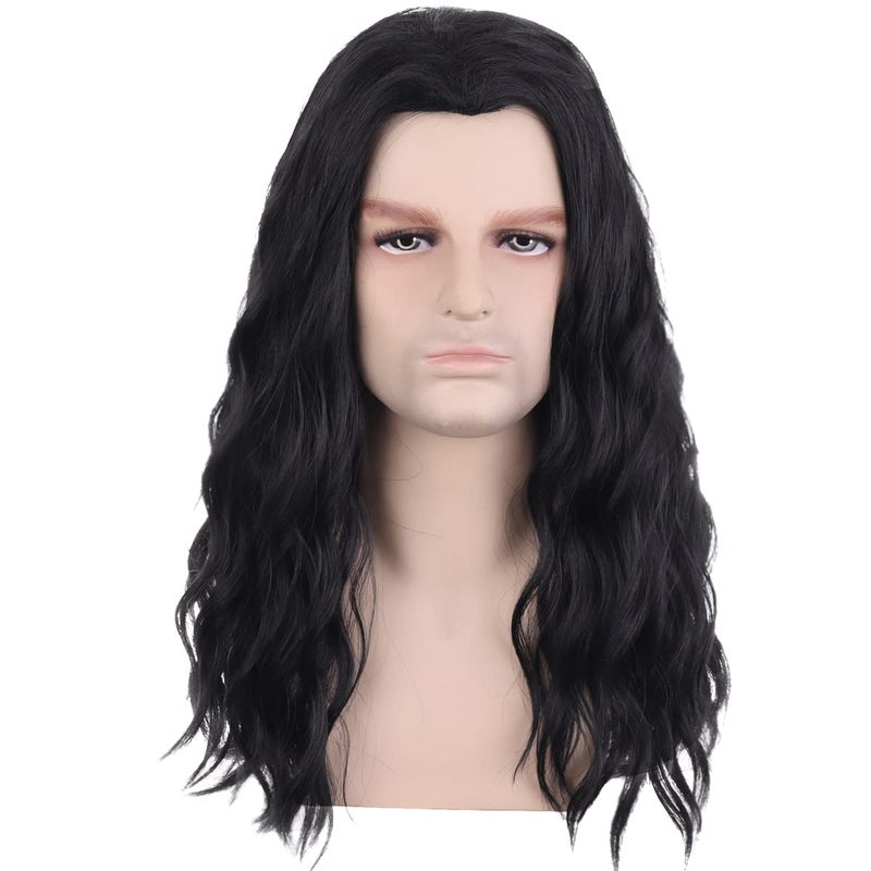 PATTNIUM Black Male Wig Long Wavy Black Wig for Men Shoulder length Mens Wigs Heat Resistant Synthetic Unisex Cosplay Party Costume Daily Wear Wigs Black