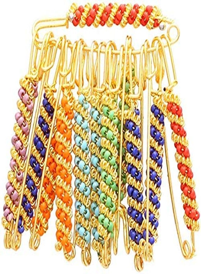 Vedetic® Designer Safety Pins Gold Plated Multicolour Studded Indian Dress & Saree Pins | Safety Pins | Brooch for Women(Pack of 12) - Image 1