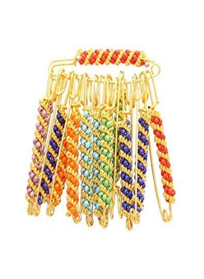 Vedetic® Designer Safety Pins Gold Plated Multicolour Studded Indian Dress & Saree Pins | Safety Pins | Brooch for Women(Pack of 12) - Image 3