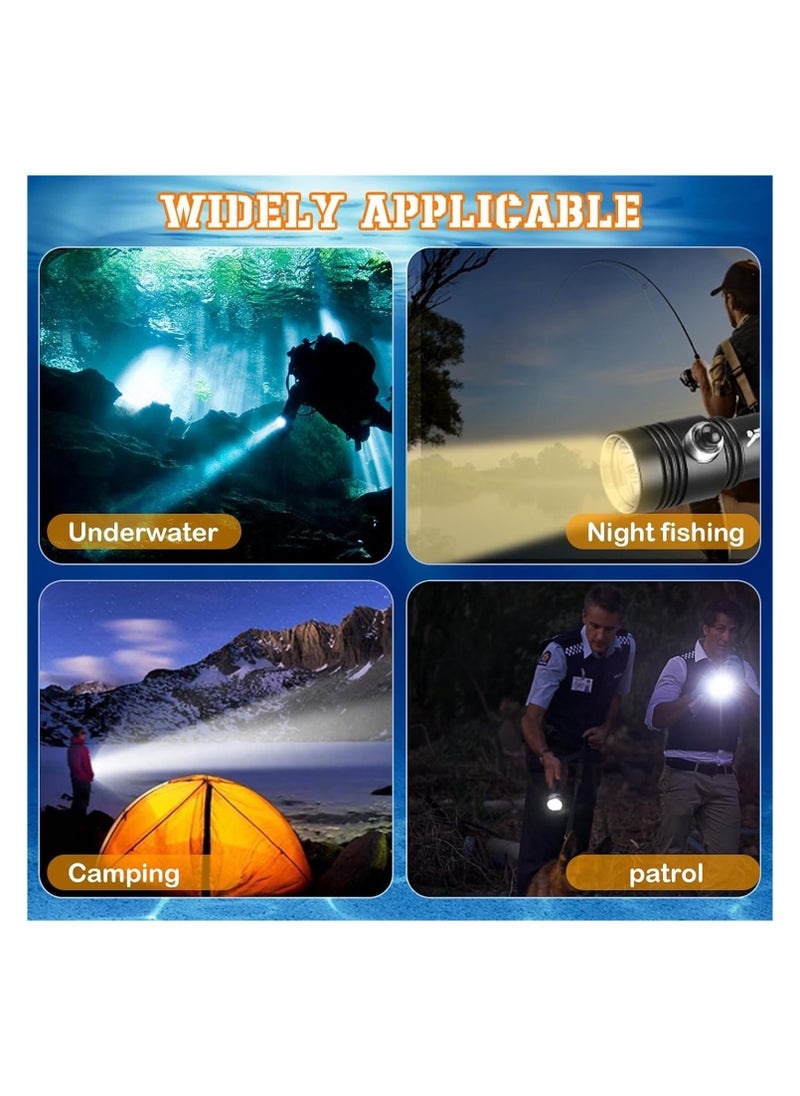 Diving Flashlight 20000 High Lumens Diving Flashlight IPX8 Waterproof Scuba Diving Flashlight Rechargeable Diving Torch for Under Water Deep Sea Cave - Image 4