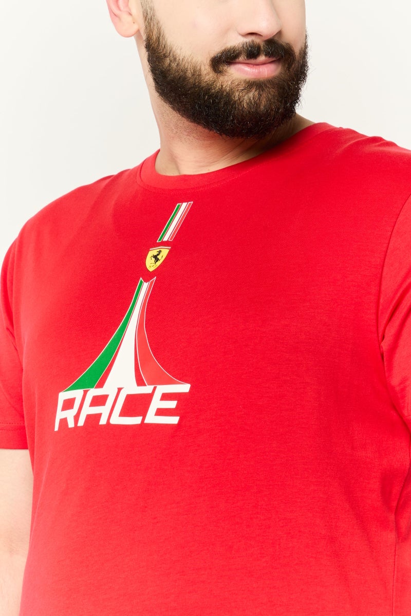 Scuderia Ferrari Men Sportswear Fit Short Sleeve Running T-Shirts, Red - Image 3