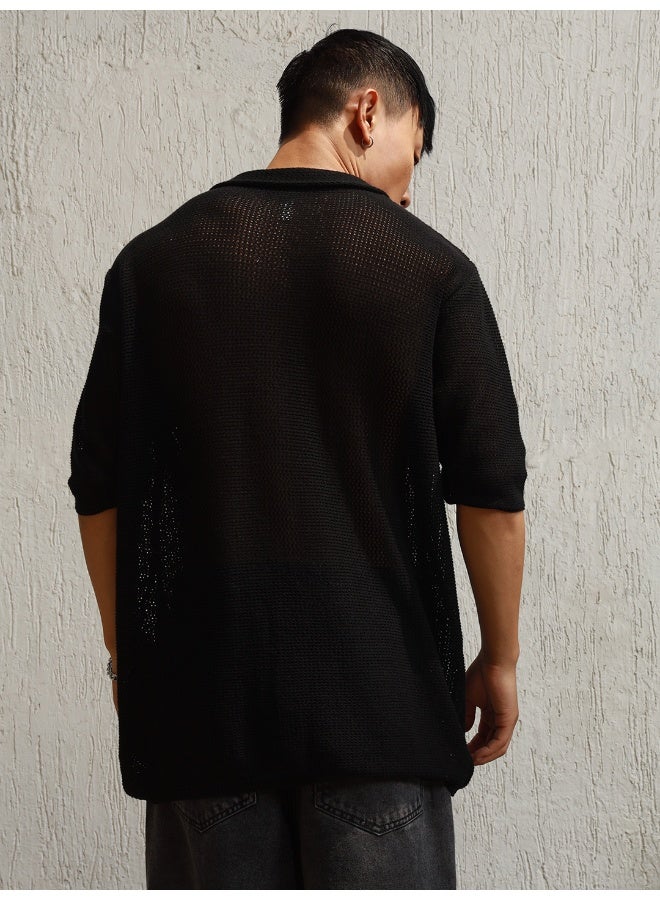 Hubberholme Men's Black Oversized Shirt - Trendy and Comfortable Loose Fit - Image 2