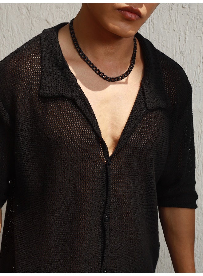 Hubberholme Men's Black Oversized Shirt - Trendy and Comfortable Loose Fit - Image 5