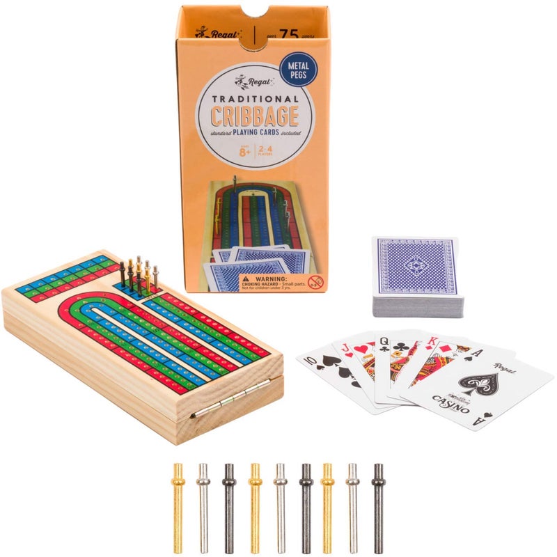 Regal Games Cribbage Board Game Set w/Storage - Fun Table Game with Wooden Board for Adults & Kids - 9 Metal Pegs, Deck of Playing Cards & 2-4 Player Games - Ideal for Game Night, Travel (Ages 8+) - Image 3