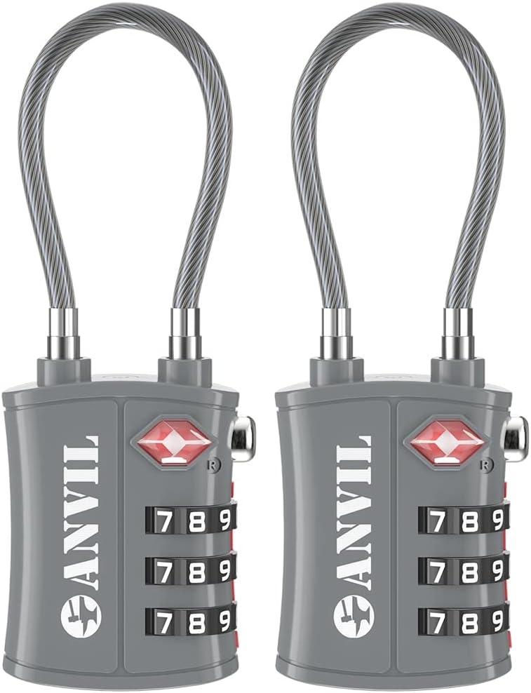 Anvil TSA Locks for Luggage – TSA Approved Cable Travel Lock with Zinc Alloy Body, 3-Digit Combination Lock for Suitcases, Backpacks, Gun Cases, Zippers - Image 1