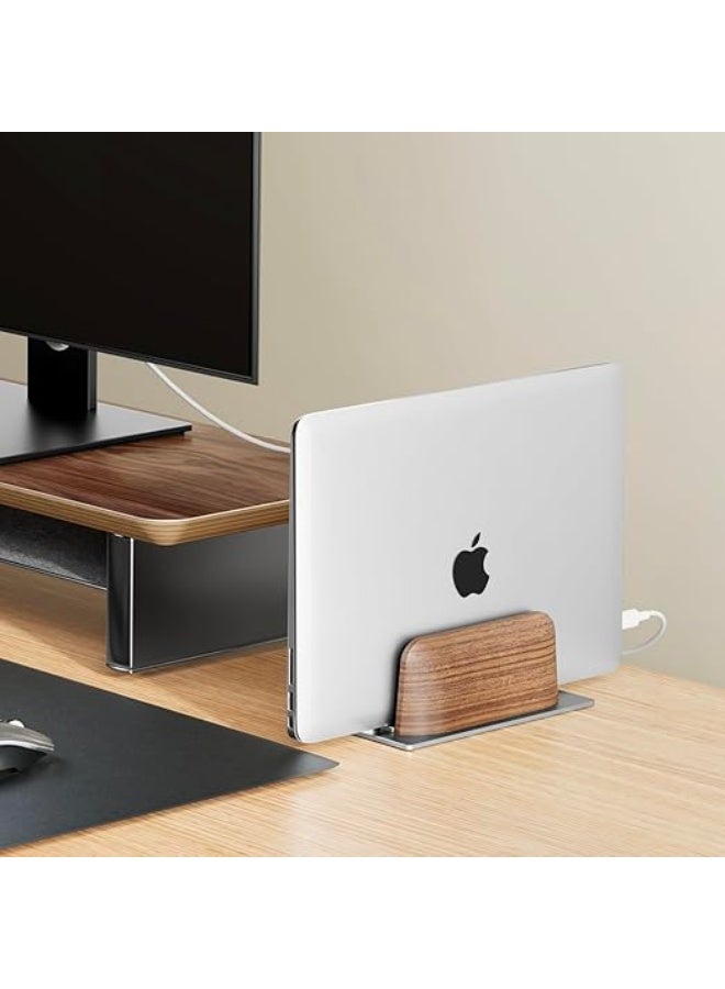 Vertical Laptop Stand for Desk – Premium Black Walnut Wood & Aluminum Holder – Adjustable Width  Laptops – Space-Saving & Heat Dissipation Design - Image 3