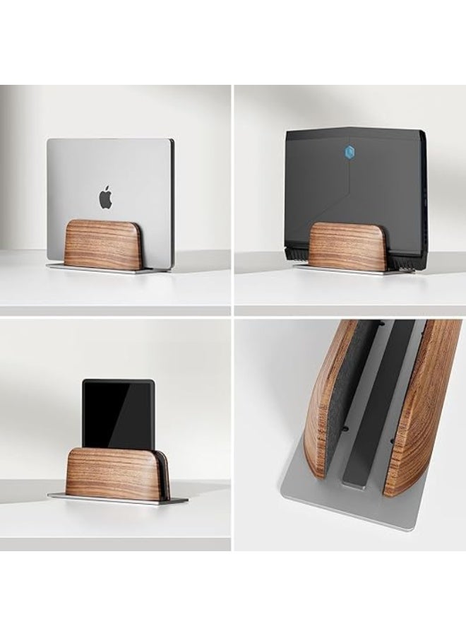 Vertical Laptop Stand for Desk – Premium Black Walnut Wood & Aluminum Holder – Adjustable Width  Laptops – Space-Saving & Heat Dissipation Design - Image 5