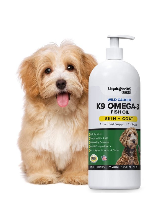 ليكويد هيلث زيت السمك أوميغا 3 السائل من شركة Liquid Health Pets K9 للكلاب - أوميغا 3 السائل للكلاب مع حمض إيكوسابنتينويك + حمض دوكوساهيكسانويك + حمض الدوكوساهيكسانويك، مكمل غذائي لتساقط شعر الكلاب قد يقلل من الحكة ويدعم صحة المفاصل والمناعة والدماغ والقلب (16 أونصة)  - Image 1