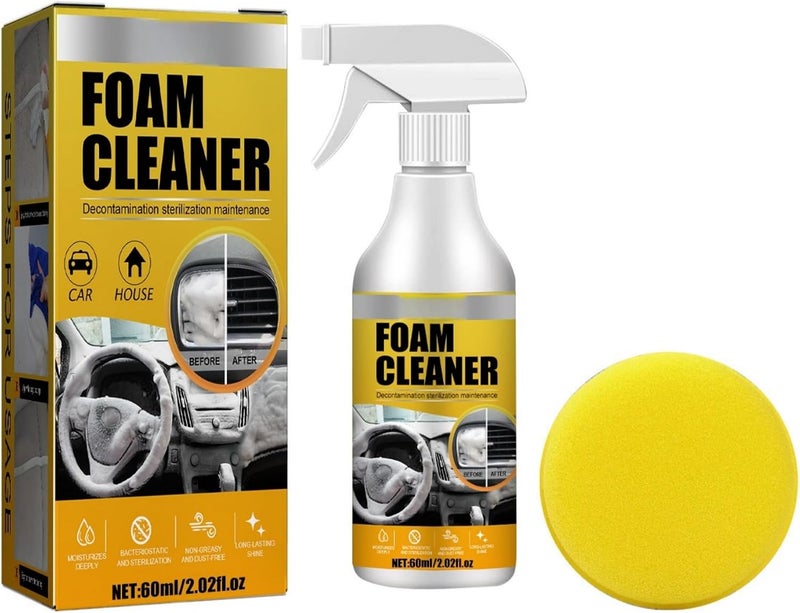 Automotive Interior Foam Cleaner 60ml Waterless Cleaning Solution, Deep Cleaning Power, for Fabric Seats, Leather Upholstery, Vinyl, and Plastic, Refreshes Upholstery, Removes Tough Stains - Image 1