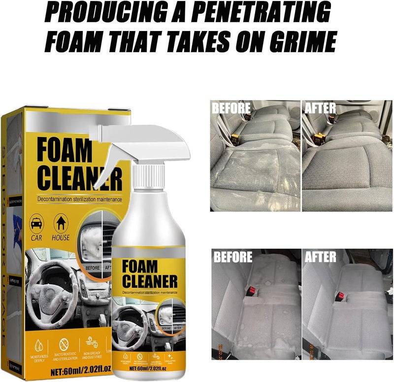 Automotive Interior Foam Cleaner 60ml Waterless Cleaning Solution, Deep Cleaning Power, for Fabric Seats, Leather Upholstery, Vinyl, and Plastic, Refreshes Upholstery, Removes Tough Stains - Image 2