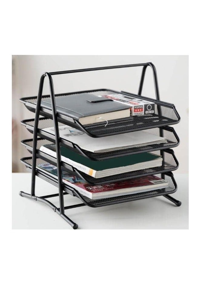 Generic Metal Paper Tray 4 Tier, Document organizer for Desk Accessories,Office Supplies, Files Organizer racks, Mesh File, Folders, Mails, A4 papers Table organiser, School Books Organizer rack - Image 2