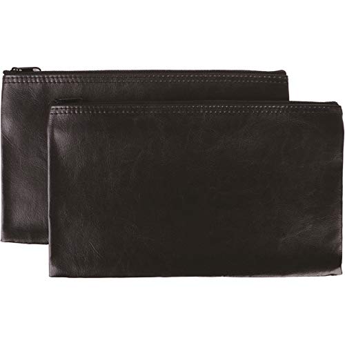 Manaloom Security Bank Deposit/Utility Zipper Coin Bags, 11 X 6 Inches - Leather Zipper Pocket Money Holder, Safe for Cash, Coins, Legal Documents, Receipts - Black - 2 Pack - Image 1