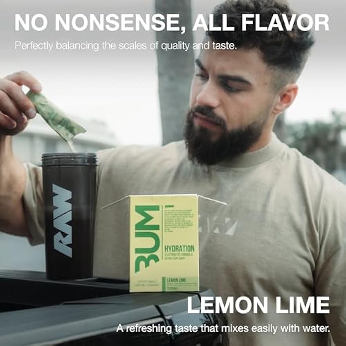 RAW Electrolytes Powder Hydration Drink Mix Packets, Bum Hydrate (Lemon Lime, 20 Servings) - Electrolyte Hydration Packets Supports Muscle Function & Endurance - Keto Free Electrolytes Powder Packets - Image 3