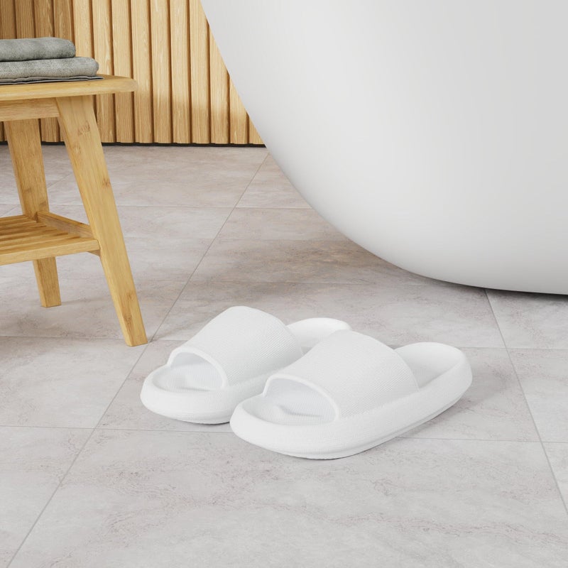 BRONAX Pillow Slippers for Women and Men | House Slides Shower Sandals | Cushioned Thick Sole 39-40 White - Image 2