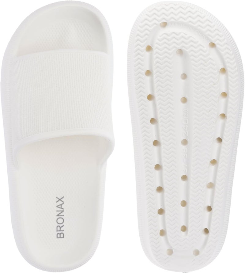 BRONAX Pillow Slippers for Women and Men | House Slides Shower Sandals | Cushioned Thick Sole 39-40 White - Image 5