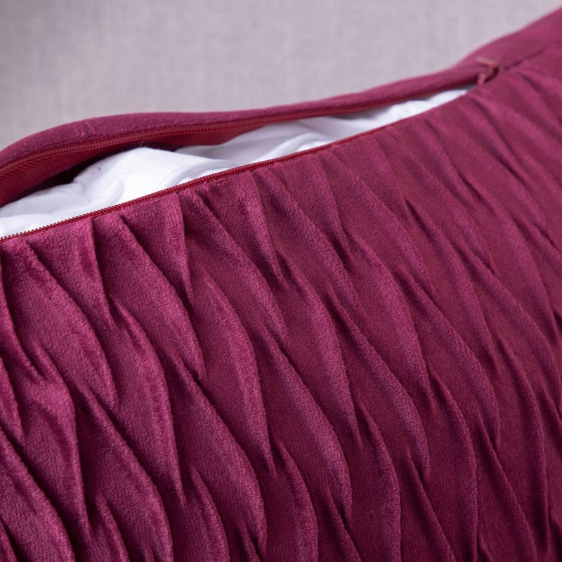 MADIZZ مجموعة Madizz من 2 وسادة رمي زخرفية Super Super Velvet تغطي 20 × 20 بوصة مربع بورغوندي مع نسيج وسادة سادة النمط الفاخر لغرفة نوم الأريكة - Image 5