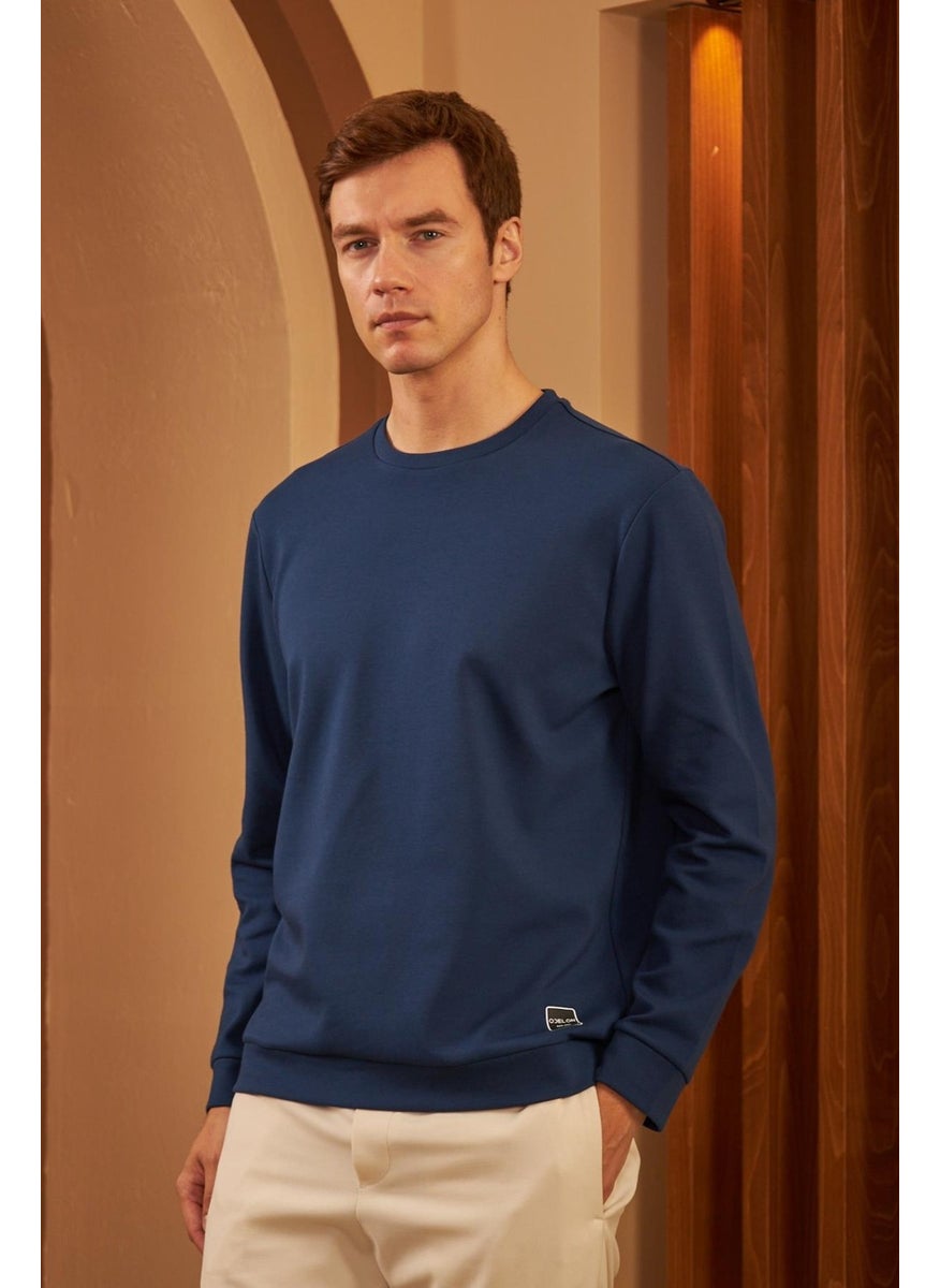 Odelon Men's Comfort Fit Basic Plain Sweatshirt Navy Blue MARS26  - Image 1
