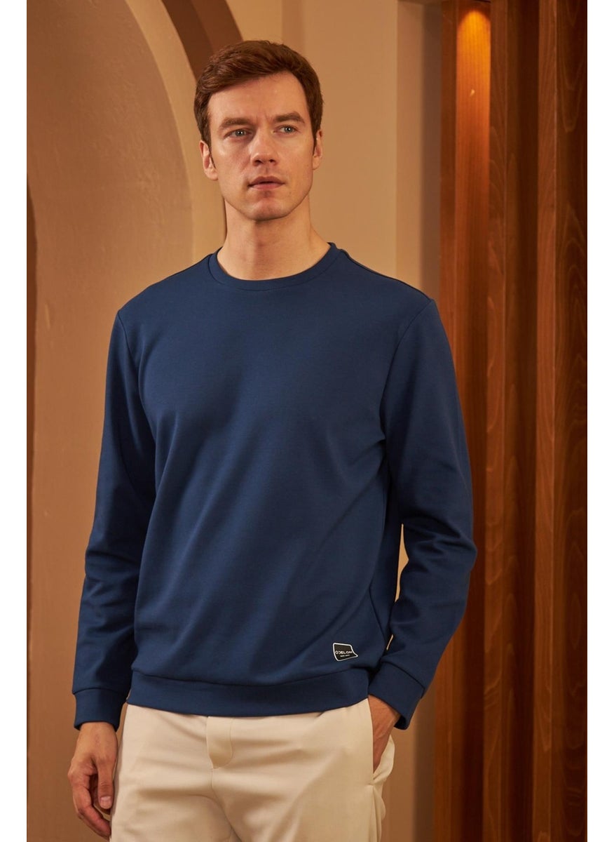 Odelon Men's Comfort Fit Basic Plain Sweatshirt Navy Blue MARS26  - Image 3