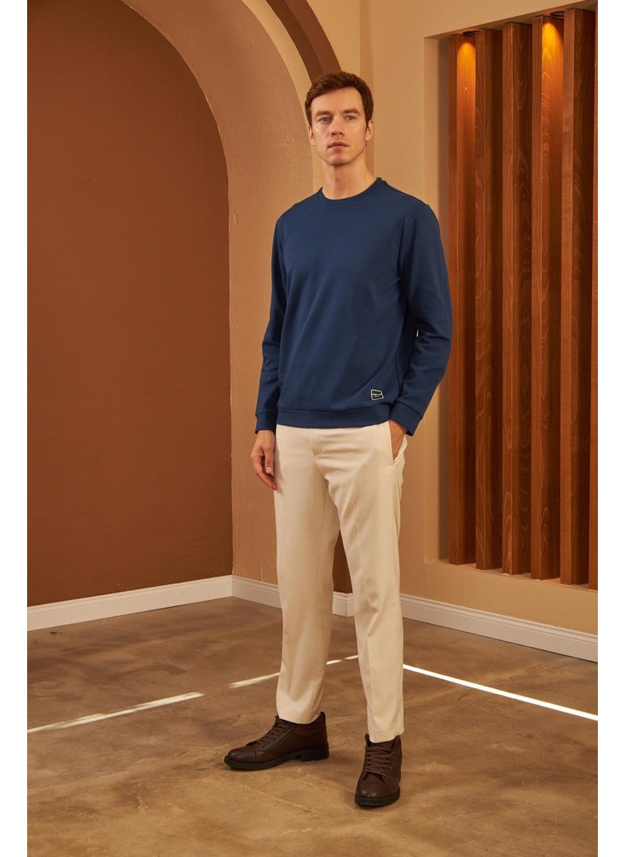 Odelon Men's Comfort Fit Basic Plain Sweatshirt Navy Blue MARS26  - Image 2