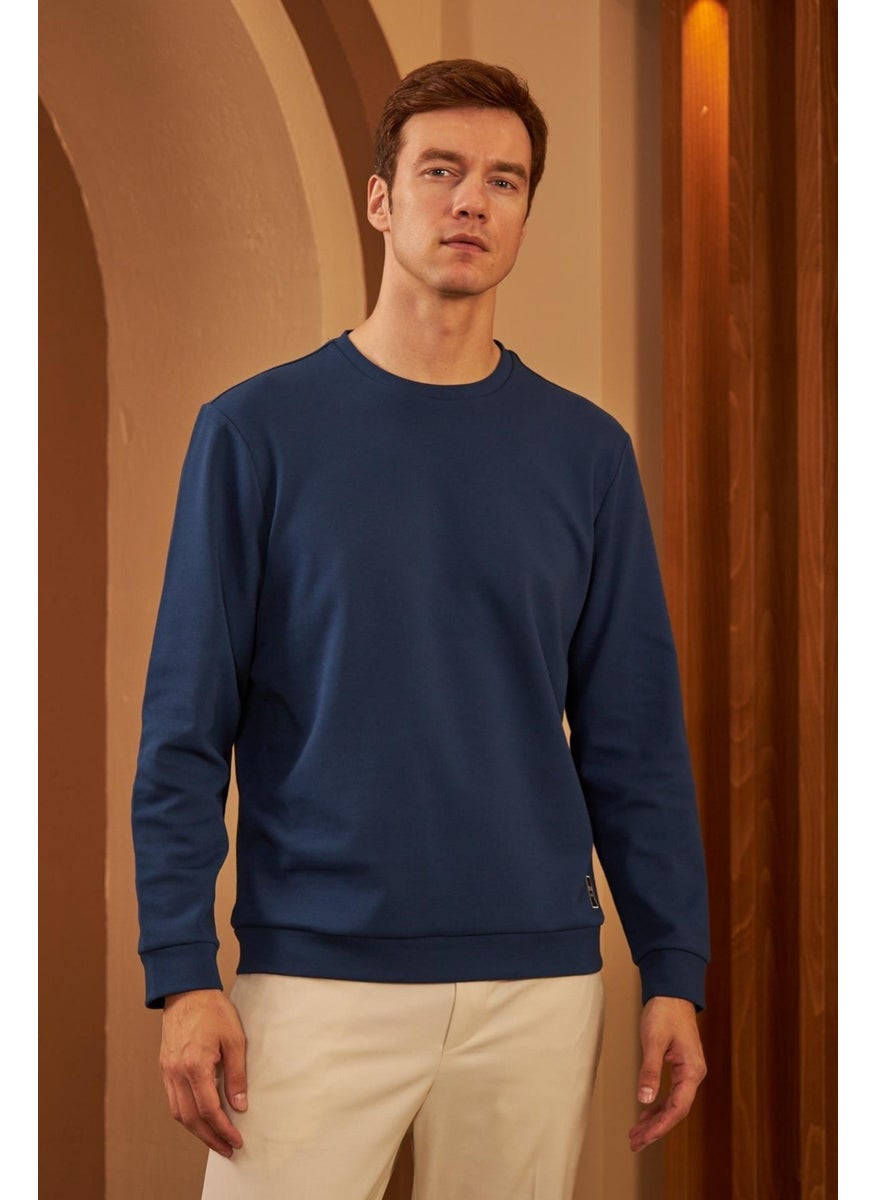 Odelon Men's Comfort Fit Basic Plain Sweatshirt Navy Blue MARS26  - Image 4