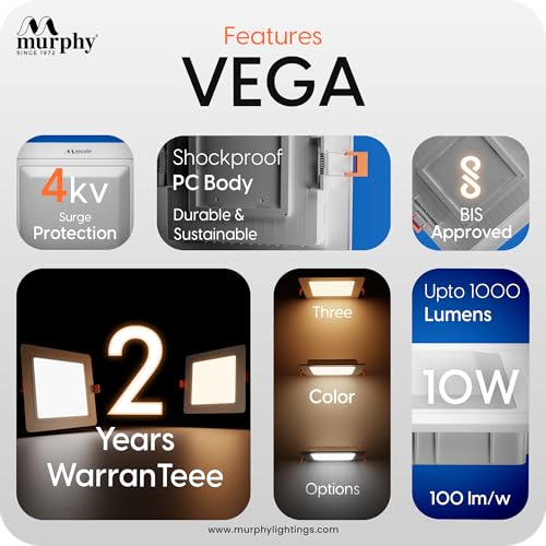 Murphy Vega 3-In-1 Square Led Panel Ceiling Color Changing Light (Cool White, Warm White, Natural White, 10W) - Pack Of 10(Others) - Image 3