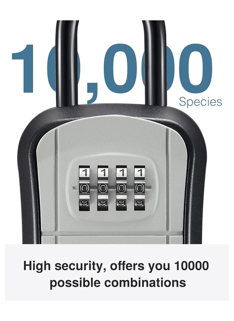 ELIKLIV - Portable key lock box, double installation method can be hung and installed. High-quality aluminum alloy and steel, strong and rust-proof and anti-cut. The preset 0-0-0-0 password is easy to reset, and 10,000 combinations are safe and convenient. Large-capacity key storage, no worries about going out. Weather-resistant and anti-rust, suitable for home, office and other scenarios, real estate agents, etc. - Image 1