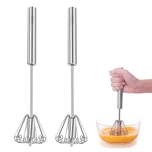 Newness Egg Whisk 2 Pack Stainless Steel Blender for Home  Versatile Tool for Egg Beater Milk Frother Hand Push Mixer Stirrer  Kitchen Utensil for Blending Whisking Beating