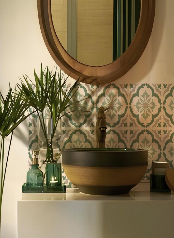 Alwayspon 10Pcs 6x6inch/15x15cm Peel and Stick Vinyl Wall Tile Sticker, Green Floral Textured Self-Adhesive Backsplash Tile Decals Stick on Tiles Waterproof Removable for Kitchen Bathroom - Image 1