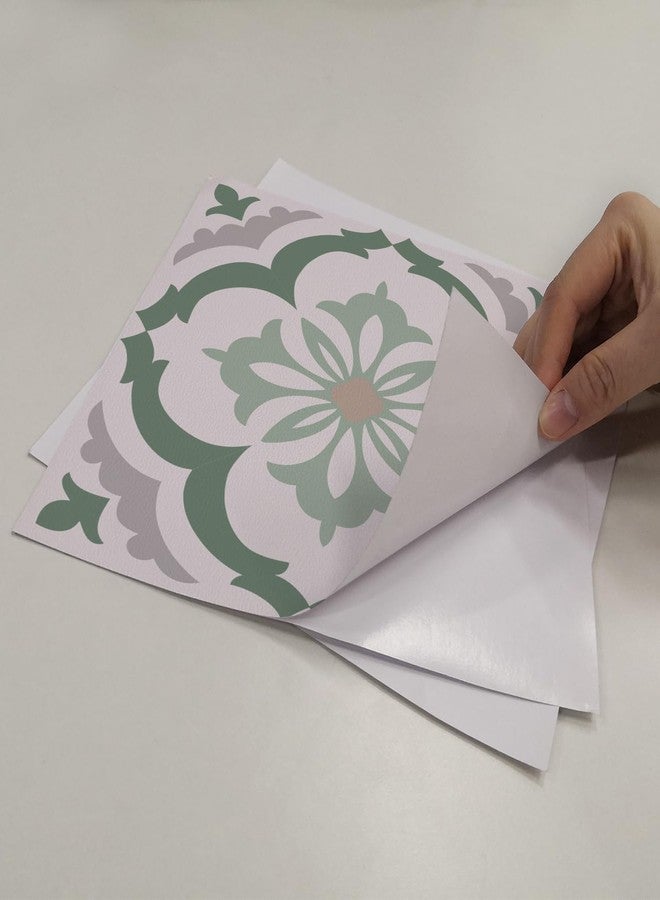 Alwayspon 10Pcs 6x6inch/15x15cm Peel and Stick Vinyl Wall Tile Sticker, Green Floral Textured Self-Adhesive Backsplash Tile Decals Stick on Tiles Waterproof Removable for Kitchen Bathroom - Image 3
