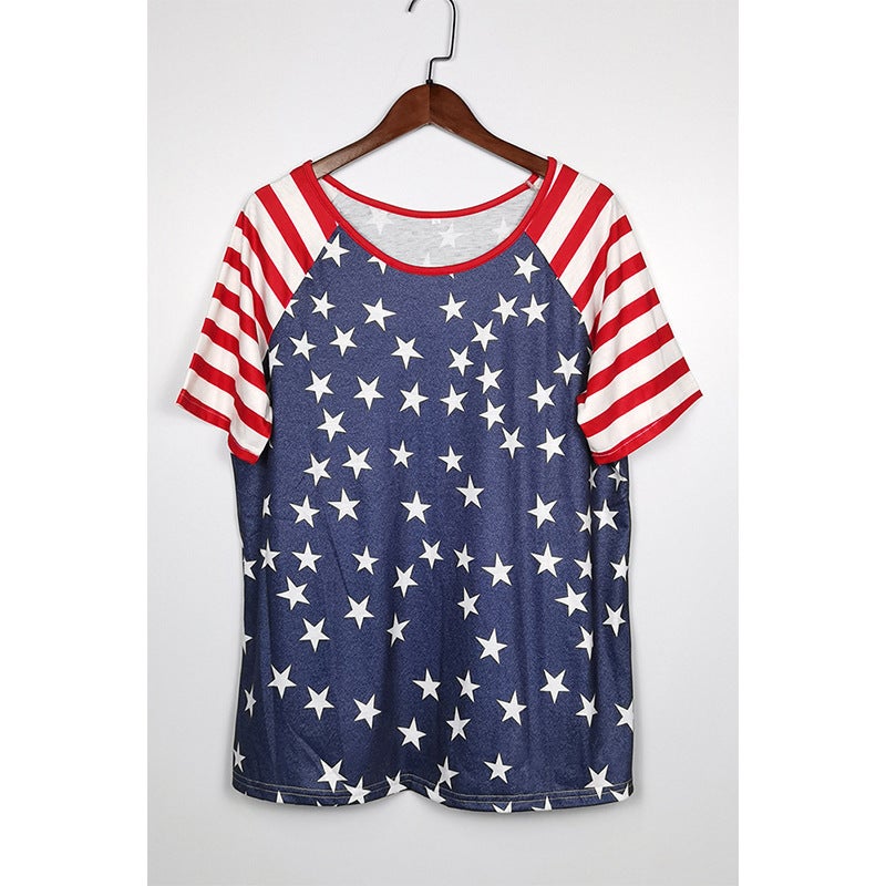 Women's Short Sleeve T-Shirt with Striped Star Print - Image 1