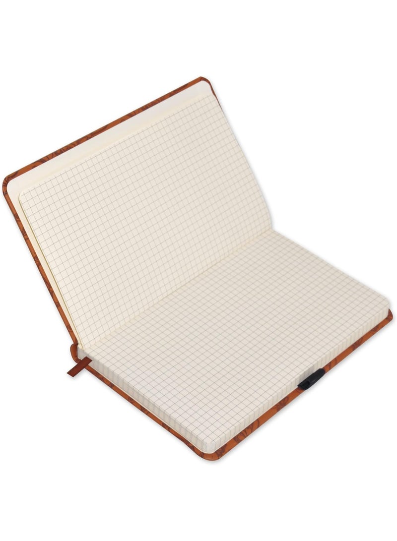 FIS® Executive Notebook, Size 13x21CM, 96 Sheets 5MM Square With Elastic PU Window Brown Design 6 -FSNBEX5M1321BR6 - Image 2