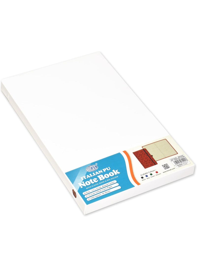 FIS® Executive Notebook, Size 13x21CM, 96 Sheets 5MM Square With Elastic PU Window Brown Design 6 -FSNBEX5M1321BR6 - Image 3