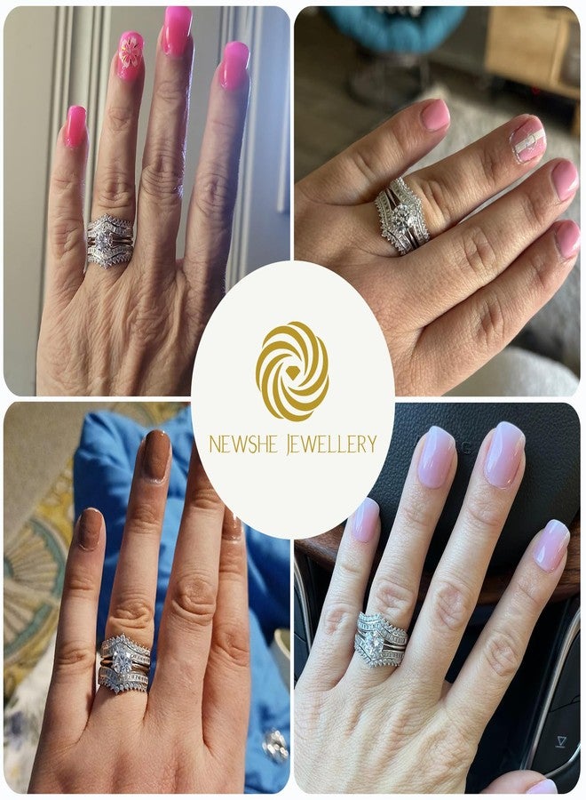 نيو شي جولري خواتم زفاف من نيوشي للمجوهرات للنساء، مرصعة بحجر زركونيا مكعب AAAAA، خاتم خطوبة من الفضة الإسترليني عيار 925، دائري، 3 قيراط، مقاس 7 - Image 3