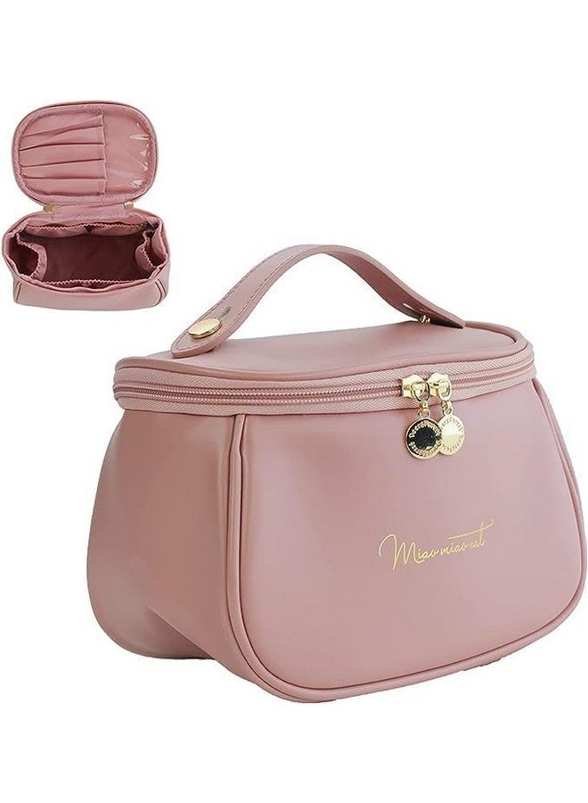 POSTEN Makeup Storage Bag, Portable Cosmetic Bag, PU Leather Multifunctional Vanity Bag for Makeup,Cosmetic Brush Case, Cosmetic Travel Bag for Women Bag with Handle (Light Pink) - Image 1