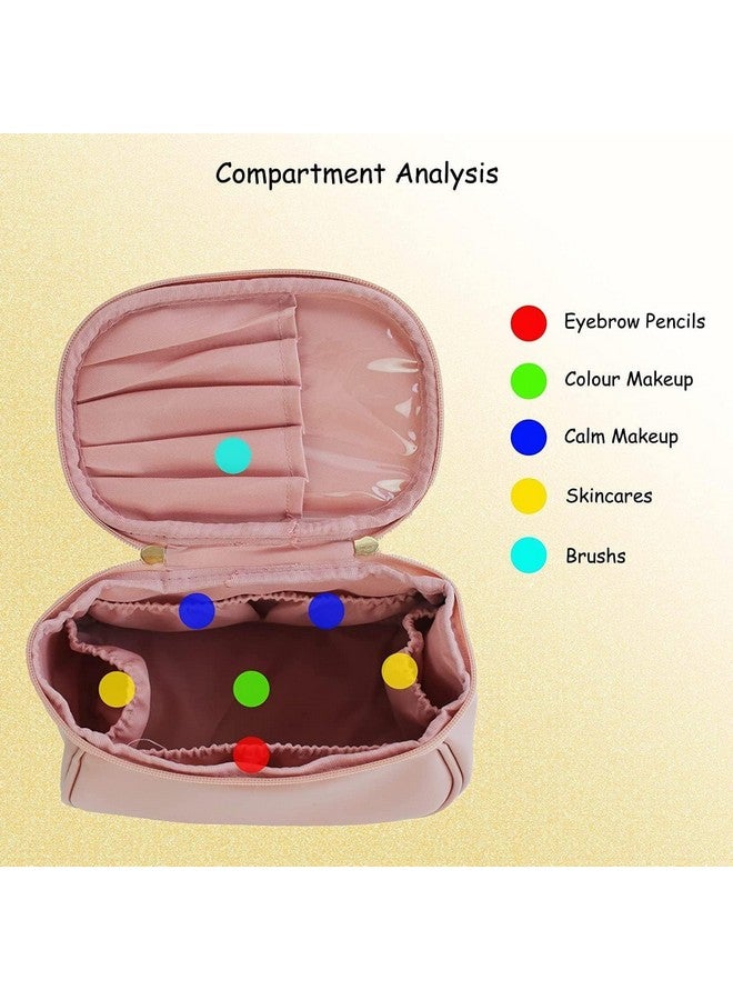 POSTEN Makeup Storage Bag, Portable Cosmetic Bag, PU Leather Multifunctional Vanity Bag for Makeup,Cosmetic Brush Case, Cosmetic Travel Bag for Women Bag with Handle (Light Pink) - Image 5