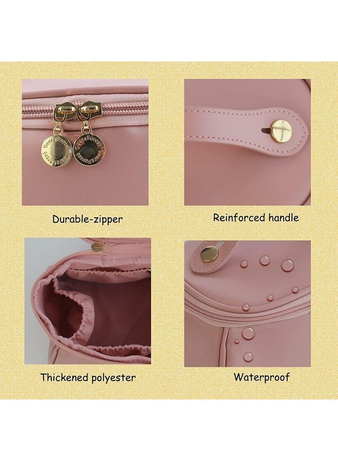 POSTEN Makeup Storage Bag, Portable Cosmetic Bag, PU Leather Multifunctional Vanity Bag for Makeup,Cosmetic Brush Case, Cosmetic Travel Bag for Women Bag with Handle (Light Pink) - Image 4