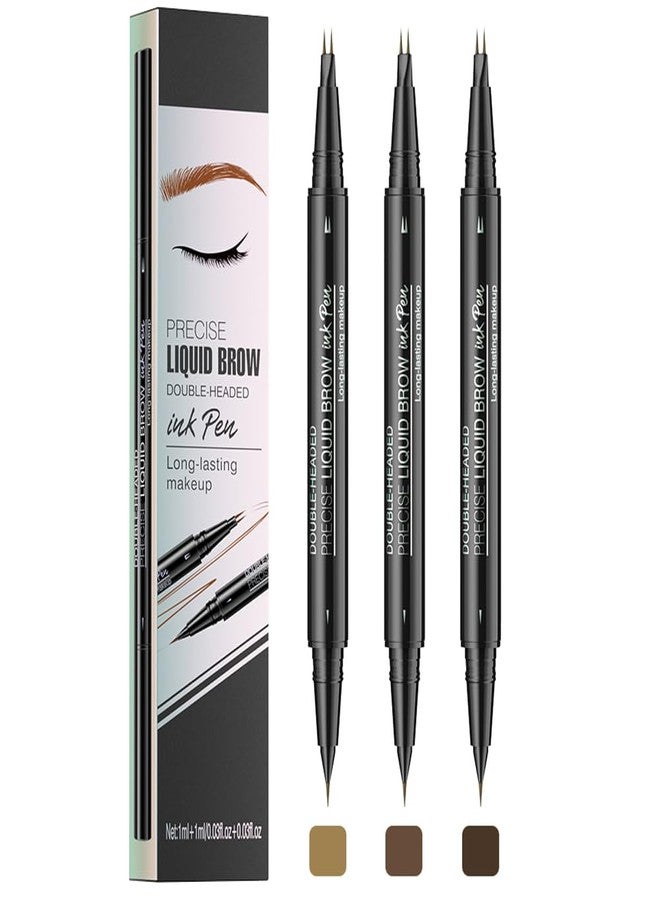 Pinkiou Microblading Eyebrow Pencil, Eyebrow Pen Set 3-Pack, 2-in-1 Dual-Ended Eyebrow Pencil with 2-Fork-Tips and Precision Brush, Includes Brown, Light Brown, and Dark Brown Shades - Image 1