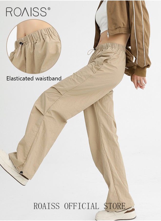 roaiss - Women HighWaisted Utility Pants Casual Drawstring Jogger Leg Shaping Fashionable Slimming Flowy Wide Leg Versatile and Stylish - Image 1