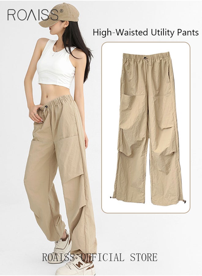 roaiss - Women HighWaisted Utility Pants Casual Drawstring Jogger Leg Shaping Fashionable Slimming Flowy Wide Leg Versatile and Stylish - Image 1