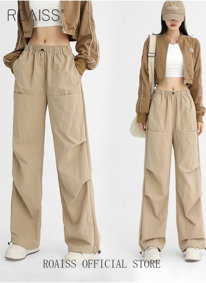 roaiss - Women HighWaisted Utility Pants Casual Drawstring Jogger Leg Shaping Fashionable Slimming Flowy Wide Leg Versatile and Stylish - Image 1