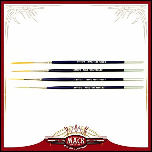 Mack Brush Set of 4 Size 0-4 Series 444VII The Virus II Scrolling Script Pinstriping Brush with Soft Golden Synthetic Hair - Image 1