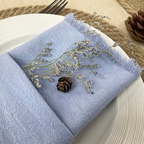 EHLDekol Handmade Cloth Napkins Set of 4, 100% Cotton Napkins, with Fringe, Delicate Napkins Cloth Washable, for Dinner, Wedding and Parties (18 x 18 Inches, Blue) - Image 3