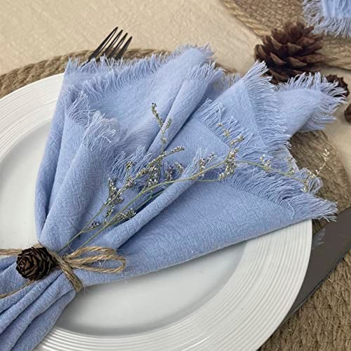 EHLDekol Handmade Cloth Napkins Set of 4, 100% Cotton Napkins, with Fringe, Delicate Napkins Cloth Washable, for Dinner, Wedding and Parties (18 x 18 Inches, Blue) - Image 5