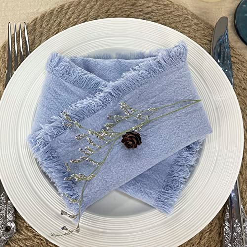 EHLDekol Handmade Cloth Napkins Set of 4, 100% Cotton Napkins, with Fringe, Delicate Napkins Cloth Washable, for Dinner, Wedding and Parties (18 x 18 Inches, Blue) - Image 4