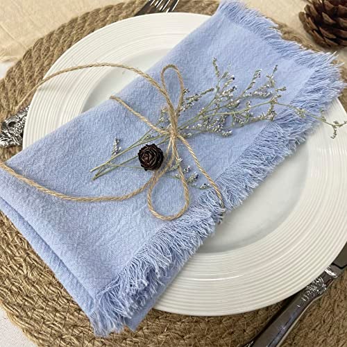 EHLDekol Handmade Cloth Napkins Set of 4, 100% Cotton Napkins, with Fringe, Delicate Napkins Cloth Washable, for Dinner, Wedding and Parties (18 x 18 Inches, Blue) - Image 1