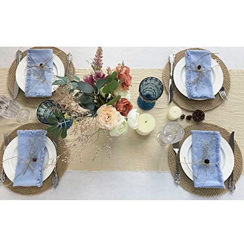 EHLDekol Handmade Cloth Napkins Set of 4, 100% Cotton Napkins, with Fringe, Delicate Napkins Cloth Washable, for Dinner, Wedding and Parties (18 x 18 Inches, Blue) - Image 2