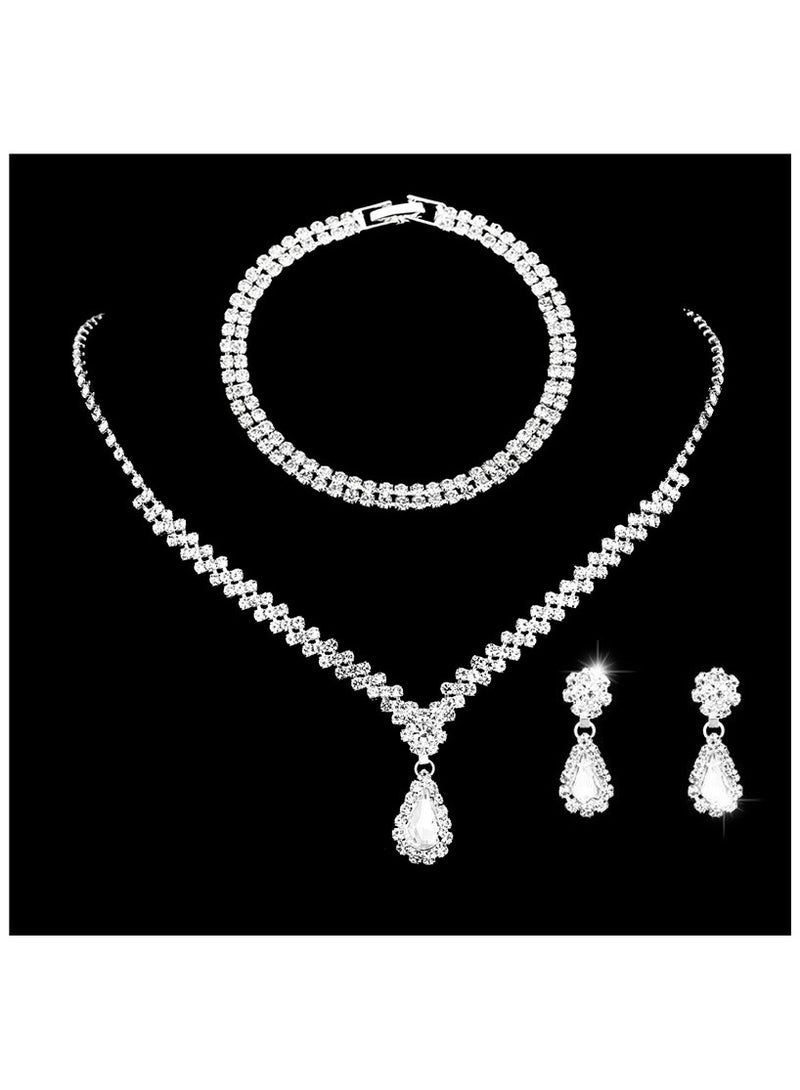 Beauenty Metal diamond necklace earrings bracelet three-piece wedding bridal jewelry set  - Image 2